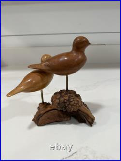 Dennis A. Danner Hand-Carved Wooden Shorebirds Sculpture- Vintage Coastal Decor Dennis A. Danner Hand-Carved Wooden Shorebirds Sculpture- Vintage Coastal Decor