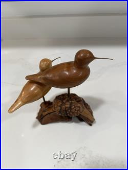 Dennis A. Danner Hand-Carved Wooden Shorebirds Sculpture- Vintage Coastal Decor Dennis A. Danner Hand-Carved Wooden Shorebirds Sculpture- Vintage Coastal Decor