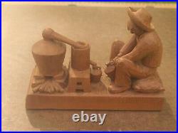 Detailed carving by Jack Eichbaum Moonshiner Tending His Still SIGNED