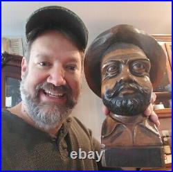 Don Quixote And Sancho Panza Wood Wooden Busts, One Of A Kind, Hand Carved