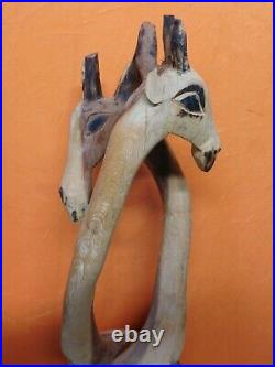 Double GIRAFFE 55 TALL Statue HAND CARVED Wood Africa Zimbabwe -pick up only