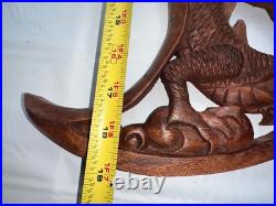 Dragon & Crescent Moon Wall Art Plaque Panel Hand Carved Balinese Wood Carving