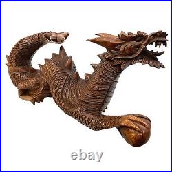 Dragon Naga Statue Wishing Pearl hand carved Suar wood Sculpture Indonesian Art