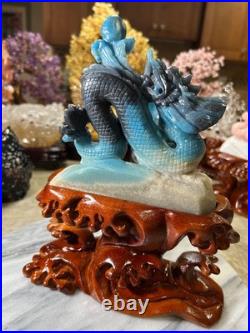 Dragon Trolleite carving with custom wood stand