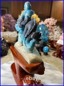Dragon Trolleite carving with custom wood stand