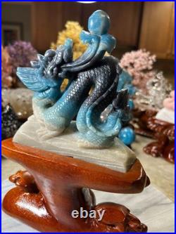 Dragon Trolleite carving with custom wood stand