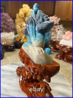 Dragon Trolleite carving with custom wood stand