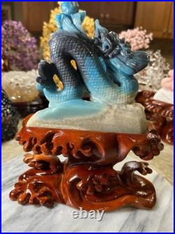 Dragon Trolleite carving with custom wood stand
