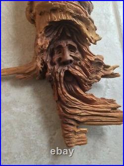 Drift Wood Hand Carved Wizard old man Hobbit Spirit Sculpture Whittle