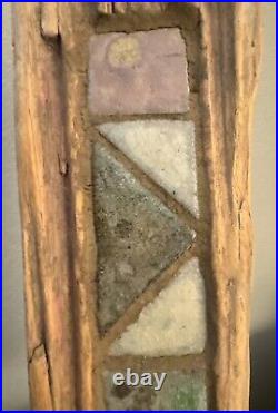 Driftwood Carving Art Woodworking Sculpture w Stone Inserts on Metal Pedestal