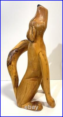 Duane Alvarez Carved Wood Coyote Sculpture Santa Fe NM 1990 Signed