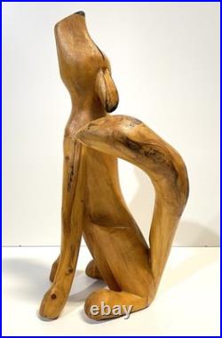 Duane Alvarez Carved Wood Coyote Sculpture Santa Fe NM 1990 Signed