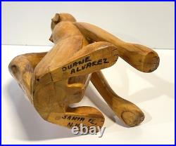 Duane Alvarez Carved Wood Coyote Sculpture Santa Fe NM 1990 Signed