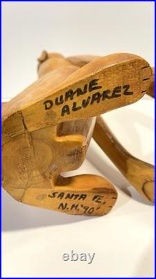 Duane Alvarez Carved Wood Coyote Sculpture Santa Fe NM 1990 Signed