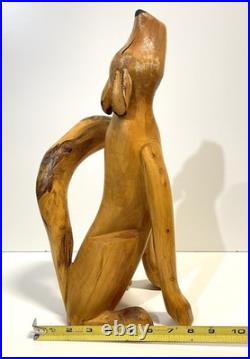Duane Alvarez Carved Wood Coyote Sculpture Santa Fe NM 1990 Signed