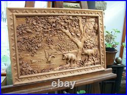Duck hunt, Duck family, wolf, wolfpack, basorelief, Wood carving