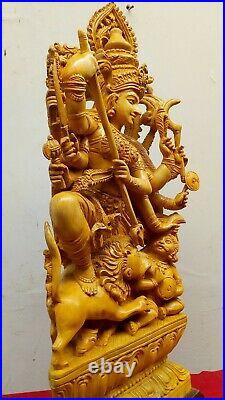Durga Sculpture Kali Killing demon Hand Carved Statue Hindu Goddess Figurine Art
