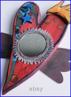 E Drumm Designs Eclectic Mixed Media Carved Wood Heart Wings Wall Art Mirror E Drumm Designs Eclectic Mixed Media Carved Wood Heart Wings Wall Art Mirror