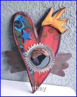 E Drumm Designs Eclectic Mixed Media Carved Wood Heart Wings Wall Art Mirror E Drumm Designs Eclectic Mixed Media Carved Wood Heart Wings Wall Art Mirror