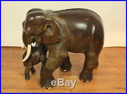 ELEPHANT and BABY Sculpture/Statue, Wood/Wooden, Hand Carved, Large