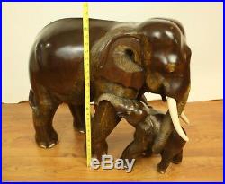 ELEPHANT and BABY Sculpture/Statue, Wood/Wooden, Hand Carved, Large