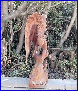 Eagle Wooden Hand Carved Figurine Statue Sculpture Handmade Decor 32