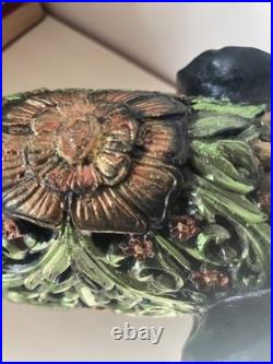 Ebonite Black Hand Carved Elephant With Elaborate Green Etching Designs. Oaak