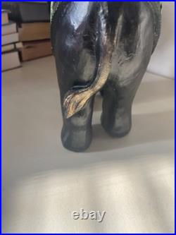 Ebonite Black Hand Carved Elephant With Elaborate Green Etching Designs. Oaak