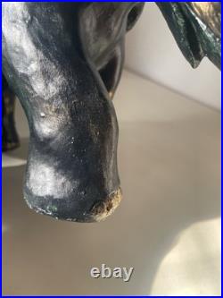 Ebonite Black Hand Carved Elephant With Elaborate Green Etching Designs. Oaak