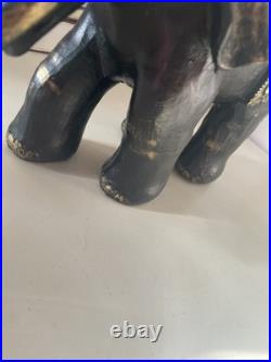 Ebonite Black Hand Carved Elephant With Elaborate Green Etching Designs. Oaak