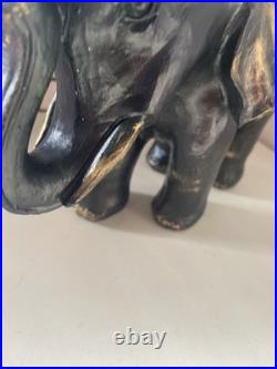 Ebonite Black Hand Carved Elephant With Elaborate Green Etching Designs. Oaak