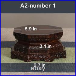 Elegant Octagonal Ebony Lotus Carved Vase Stand with Guanyin Buddha Sculpture