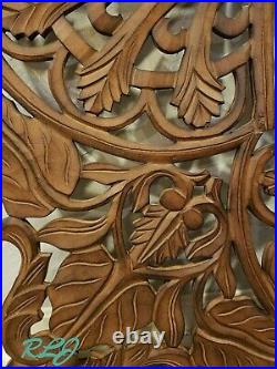 Elegant Ornate Scrolling Carved Wood Set/3 Balinese Wall Panels Sculpture Decor
