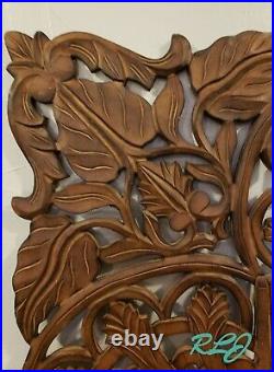 Elegant Ornate Scrolling Carved Wood Set/3 Balinese Wall Panels Sculpture Decor