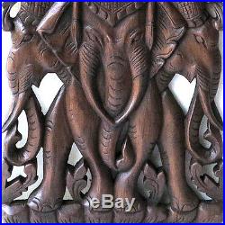 Elephant 3 Heads New Wood Carving Home Wall Panel Mural Decor Art Statue gtahy