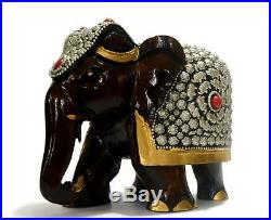 Elephant Figurine Vintage Hand Statue wood Carved Animal Sculpture Figure