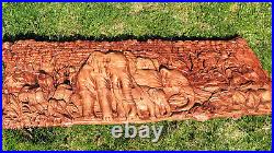 Elephants gifts Wood carved Home decor wall art wooden plaque big (37 x 13)