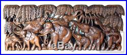 Elephants in the Wild Wood Carving Home Wall Panel Mural Decor Art Statue gtahy