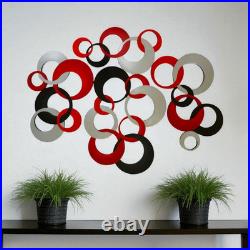 Emperors Red & Silver Circles Wall Art, Modern Circle Wall Hangings, 60x36