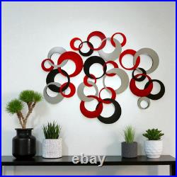 Emperors Red & Silver Circles Wall Art, Modern Circle Wall Hangings, 60x36