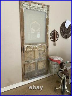 Entry Door With Etched Glass Antique Wood Carving Hardware Pantry Farmhouse OLD