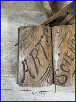 European Hand Carved Wooden Display Piece Arts Sciences Book Tools Folk Art