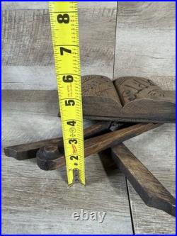 European Hand Carved Wooden Display Piece Arts Sciences Book Tools Folk Art