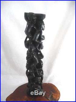 Exceptional African Makonde Ebony Wood Carved 13.5 Tree Of Life Sculpture