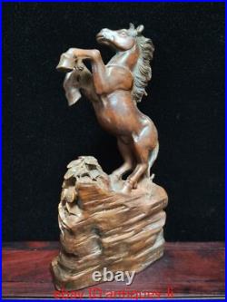 Exquisite Chinese Boxwood Hand-carved Statue of A Stallion Running