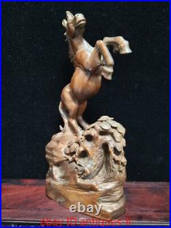 Exquisite Chinese Boxwood Hand-carved Statue of A Stallion Running