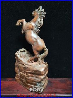 Exquisite Chinese Boxwood Hand-carved Statue of A Stallion Running