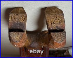 Exquisite signed hand carved wood Folk Art man cowboy sculpture statue figure
