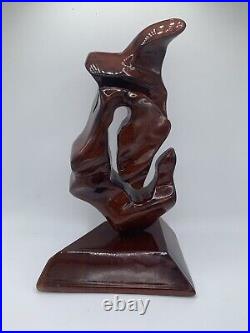 Extreme Modernist Signed Carved Wood Fig. Sculpture Genuine Mahogany Silverback