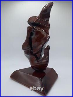 Extreme Modernist Signed Carved Wood Fig. Sculpture Genuine Mahogany Silverback